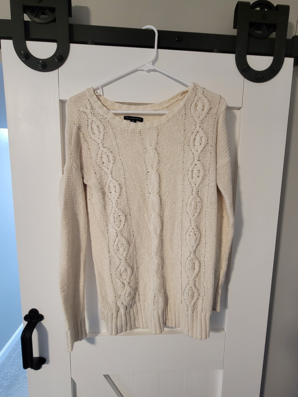 American Eagle Outfitters Cream Cable Crewneck Sweater